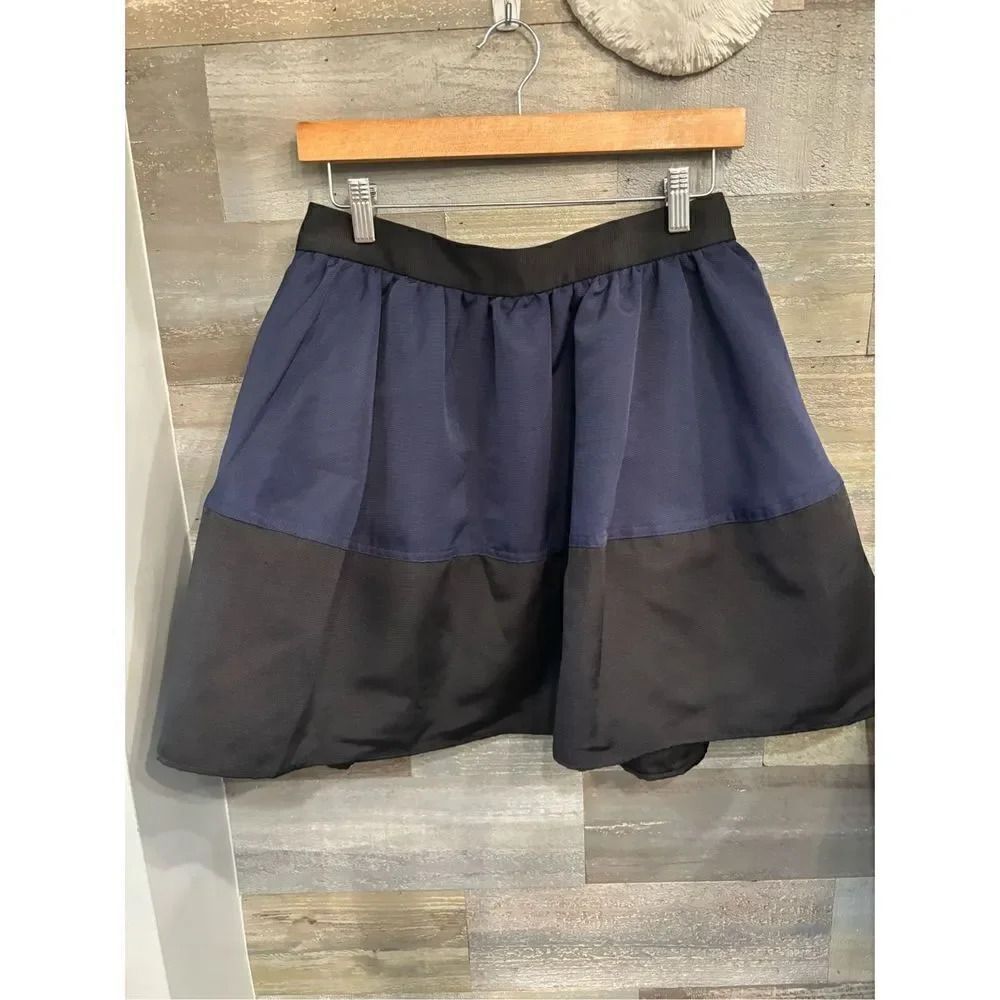 Express NWT 6 blue/black color-block full skater mini skirt w/side pockets